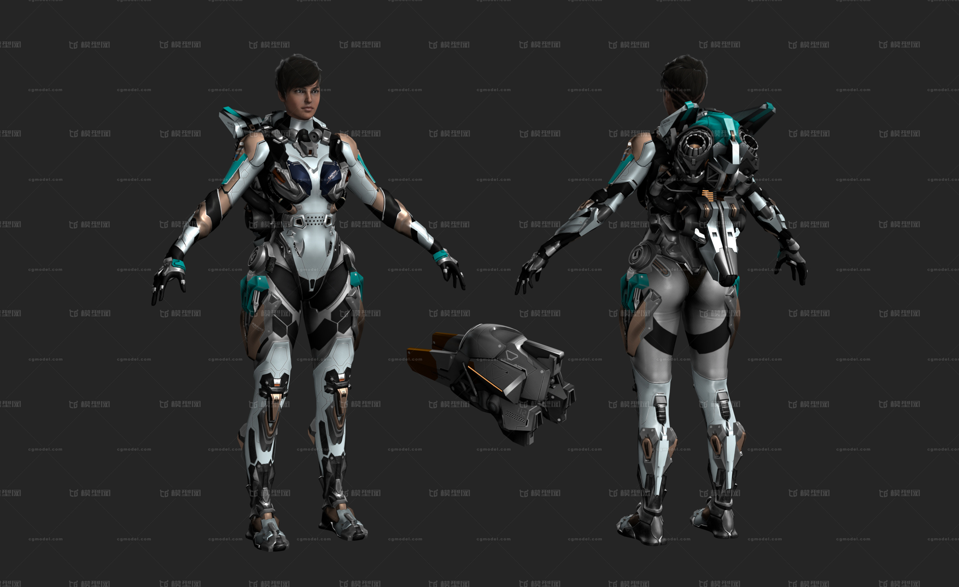 次世代pbr科幻机甲战士人形兵器引擎硬表面人工智能护臂机械战模型 女人模型库 3ds Max Max 模型下载 Cg模型网