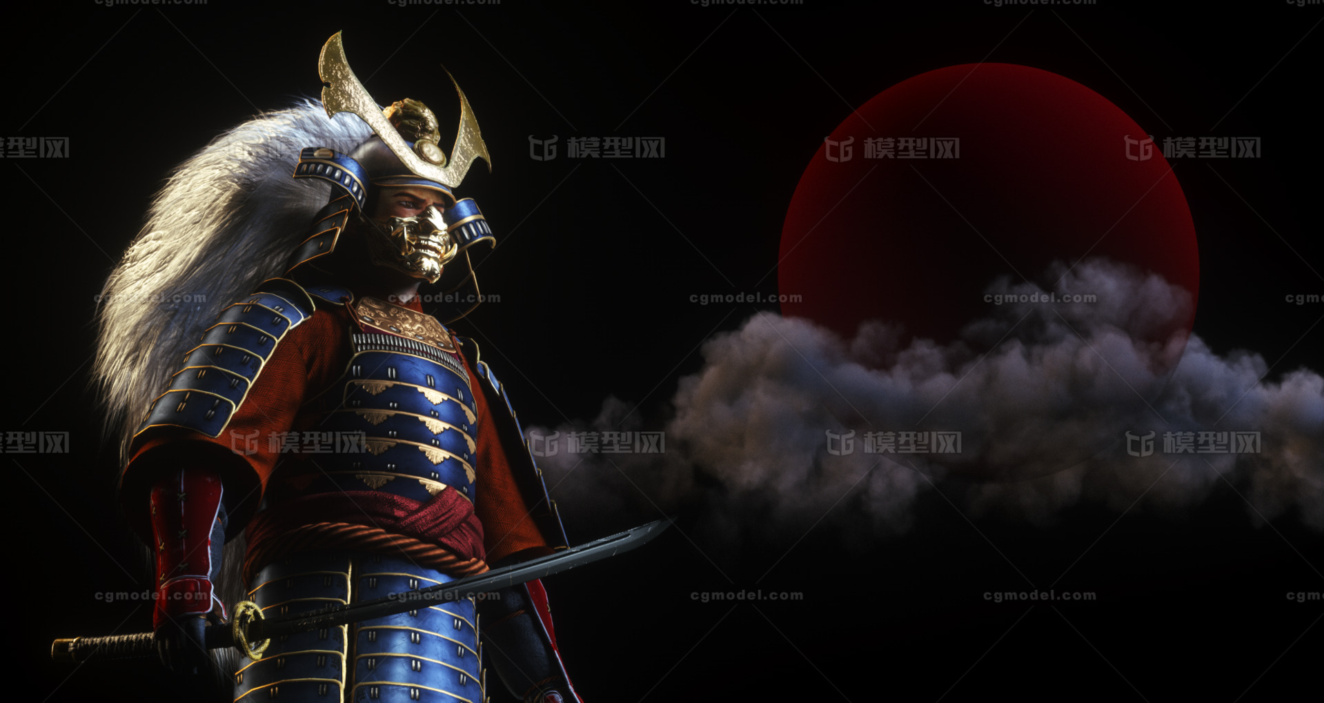 C4D武士场景武士刀面具（OC工程）模型-男人模型库-Cinema 4D(.c4d)模型下载-cg模型网