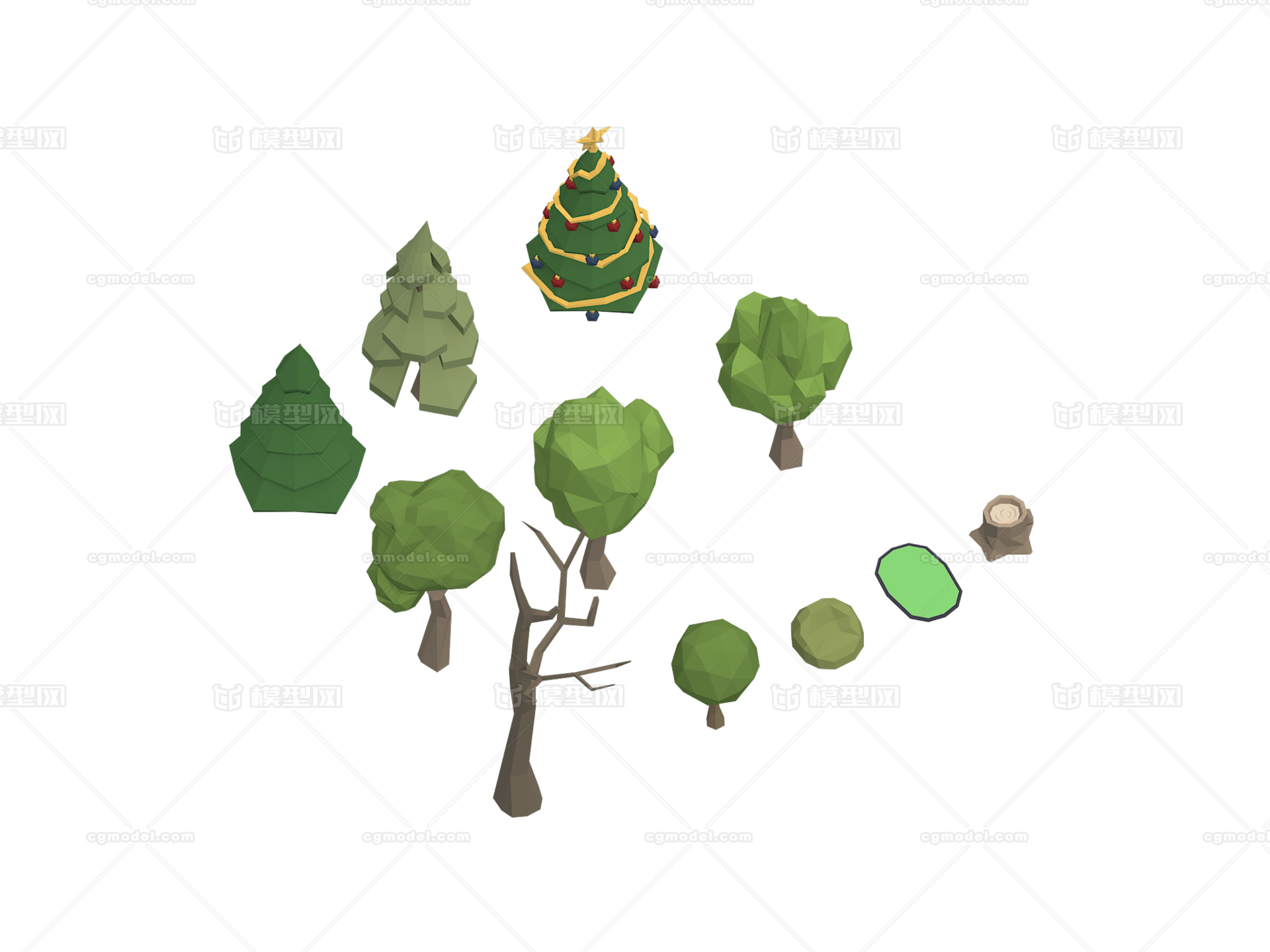 low poly 低多边形 卡通像素 _zbiyin作品_石头植物树木_cg模型网