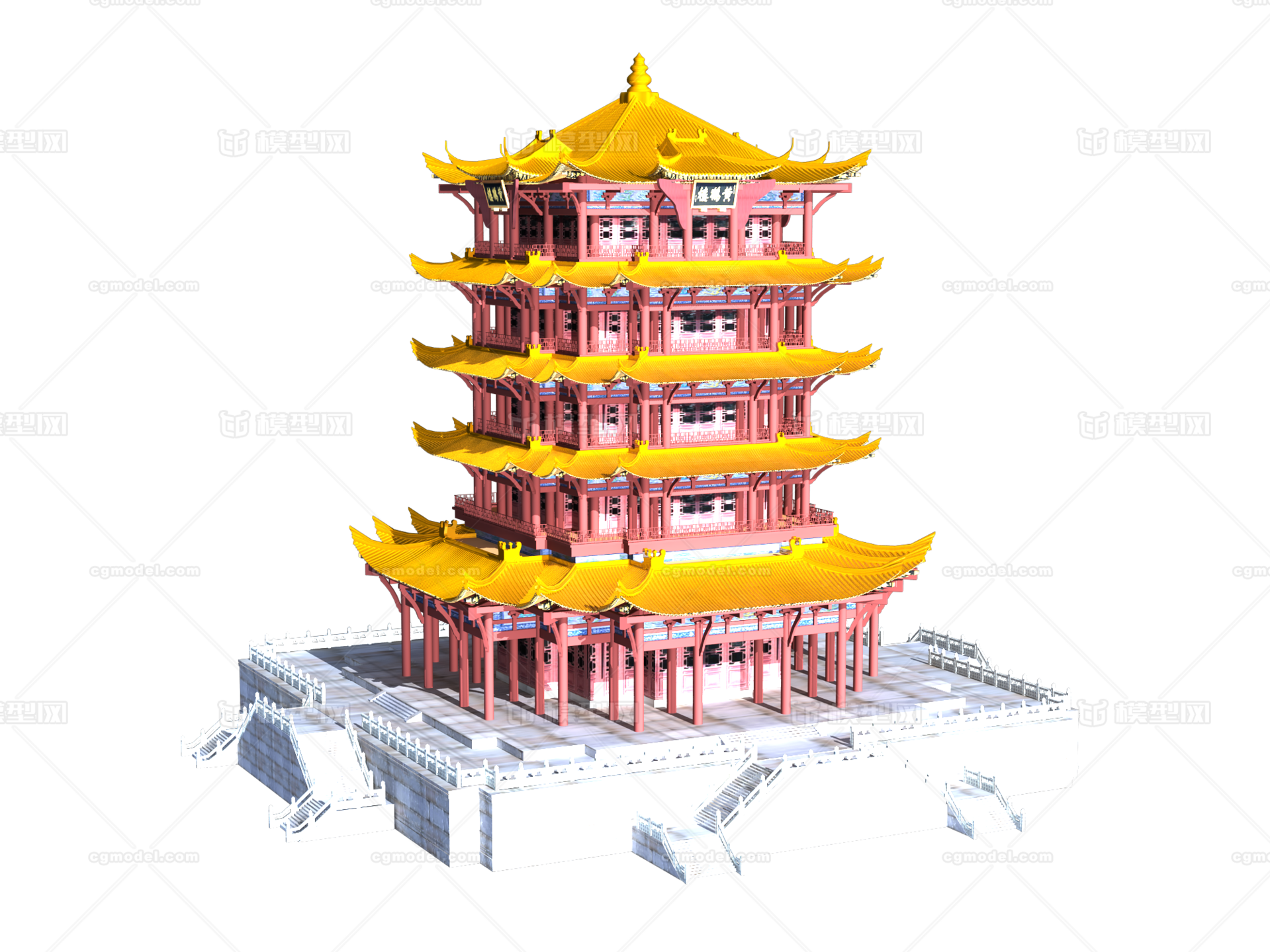 黄鹤楼(实体精细) 武汉黄鹤楼 古建筑 黄鹤楼历史景点 动画3d模型