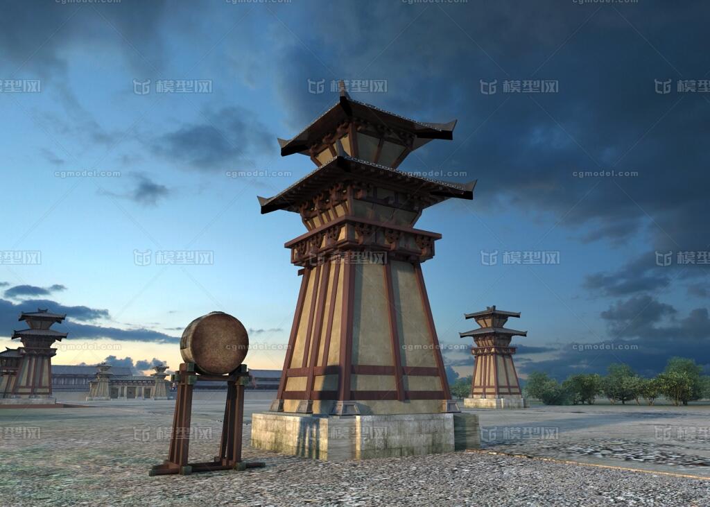 汉代瞭望塔建筑场景 塔楼模型-古代场景模型库-3ds Max(.max)模型下载-cg模型网