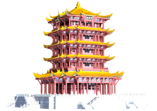 黄鹤楼(实体精细) 武汉黄鹤楼 古建筑 黄鹤楼历史景点 动画3d模型