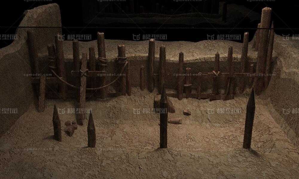 古代战争土坑 栅栏模型-古代场景模型库-3ds Max(.max)模型下载-cg模型网