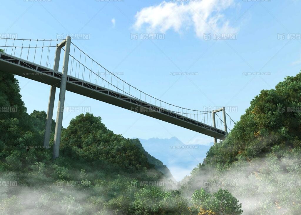 写实跨山大桥场景 大桥 山脉 群山 山峰 大山 树 植物 立交桥 桥梁