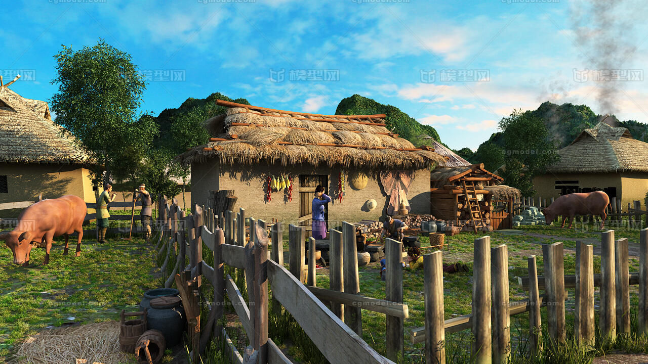 古代村庄 古代村落模型-古代场景模型库-3ds Max(.max)模型下载-cg模型网
