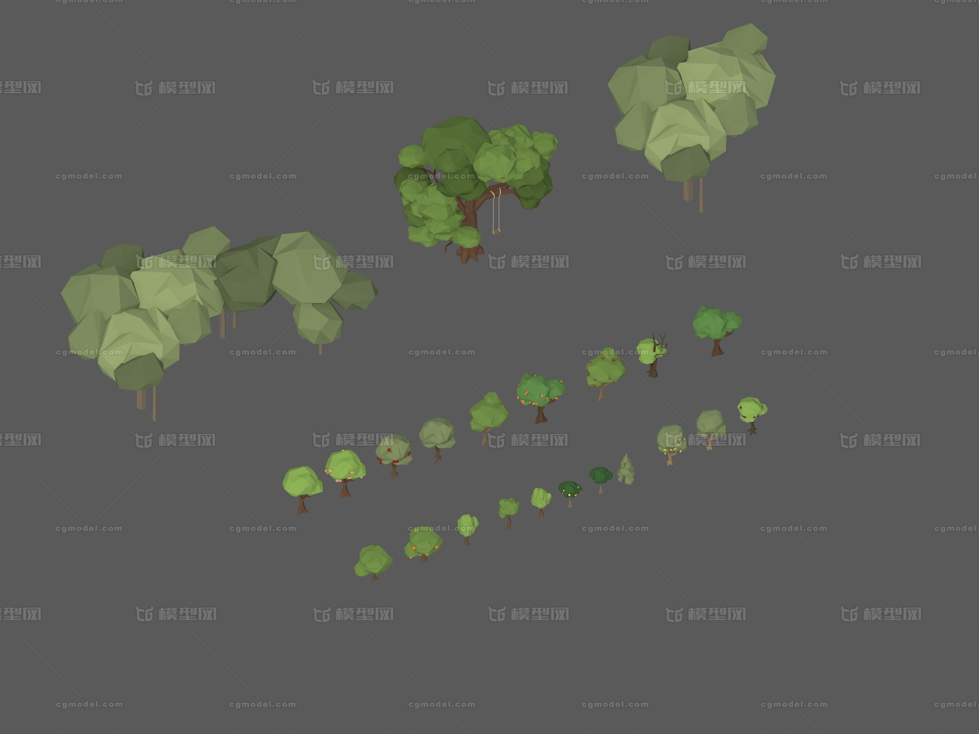 low poly 低多边形 卡通像素 植物 树木 大树 灌模型-树木模型库-3ds Max(.max)模型下载-cg模型网