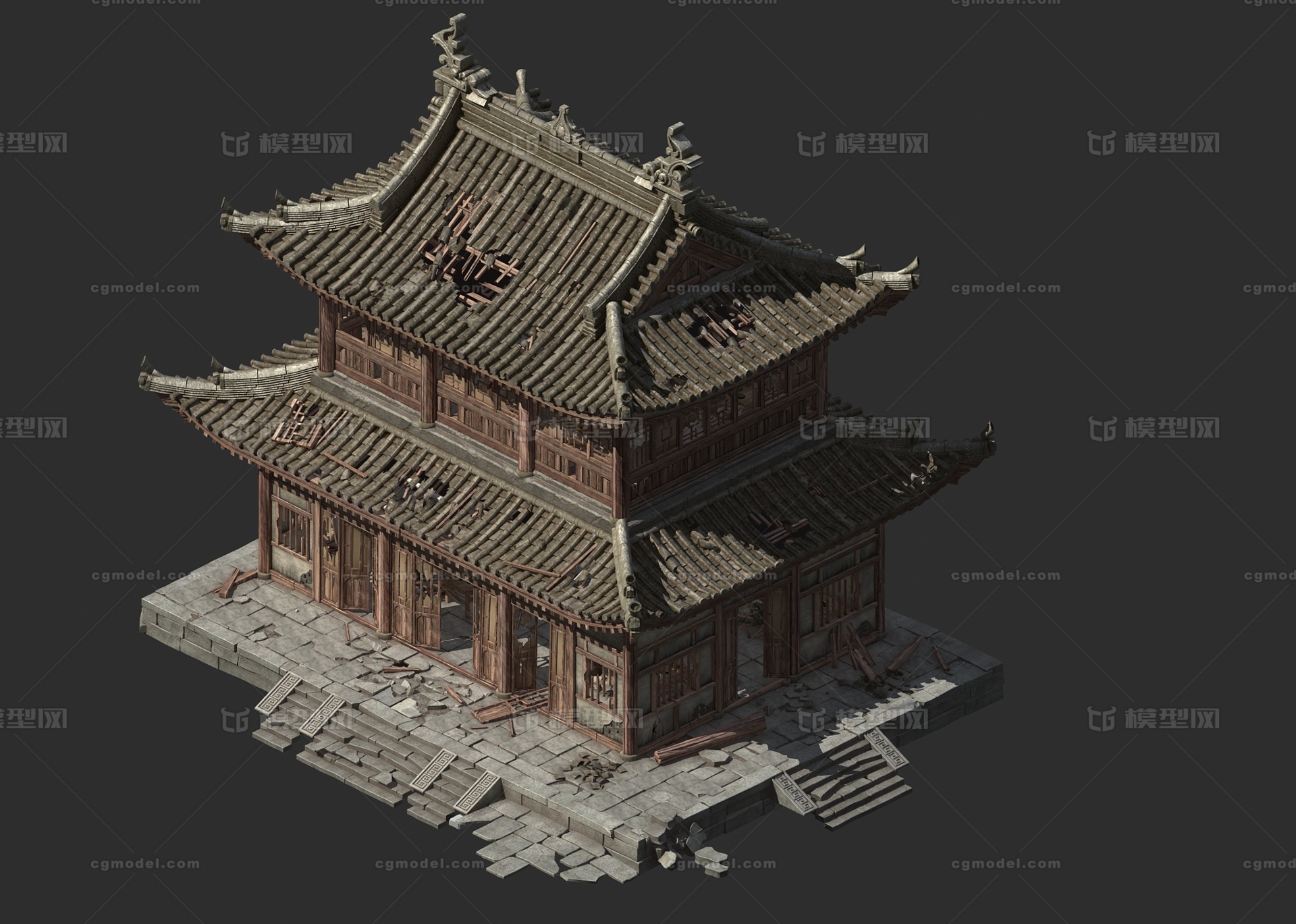 房子 古代破损的房子模型-场景部件模型库-3ds Max(.max)模型下载-cg模型网