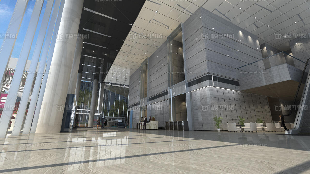 商务楼大堂 大厅模型-现代场景模型库-3ds Max(.max)模型下载-cg模型网