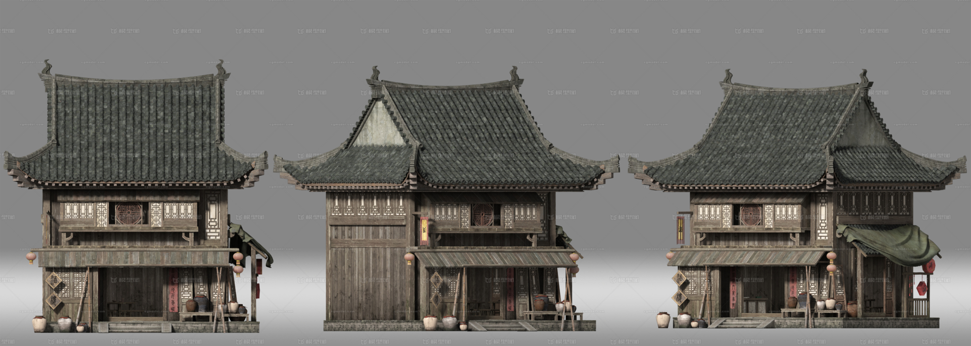 古代建筑 房屋模型-古代场景模型库-Maya(.ma/.mb)模型下载-cg模型网
