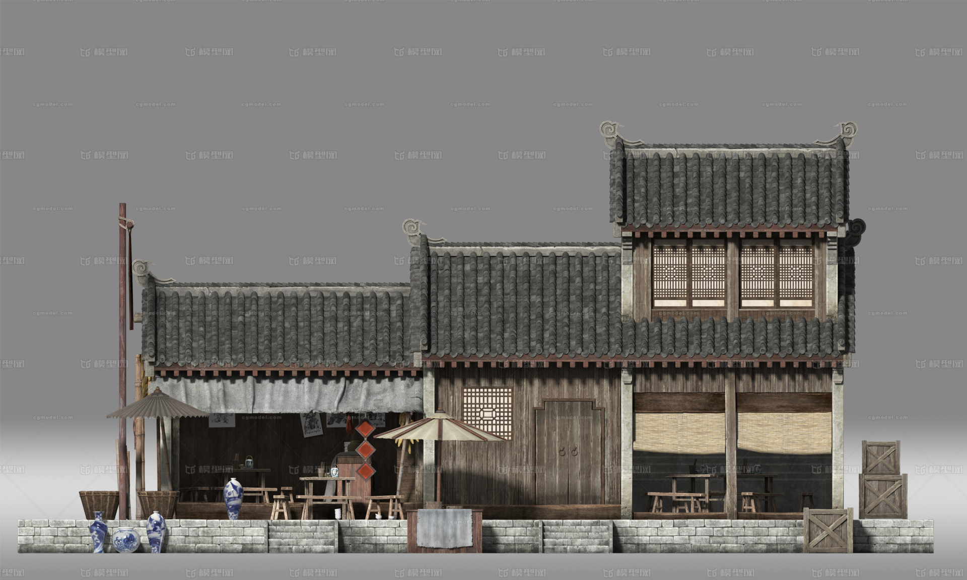 古代建筑 房屋模型-自然场景模型库-Maya(.ma/.mb)模型下载-cg模型网