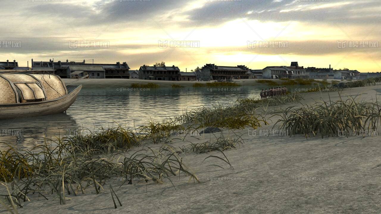 古代拉纤的人纤夫古代河岸边河道拉船人模型-现代场景模型库-3ds Max(.max)模型下载-cg模型网