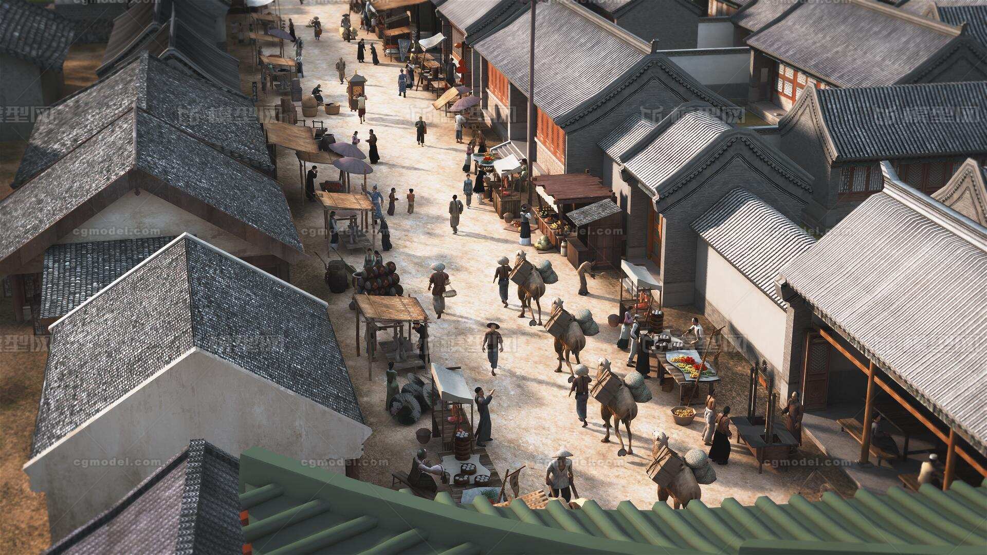 古代建筑 古城街道模型-古代场景模型库-3ds Max(.max)模型下载-cg模型网