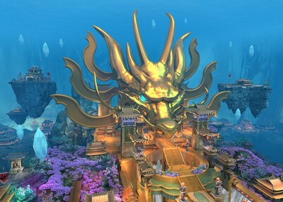 龙宫宝殿海底世界场景 龙头卡通 科幻 宫殿 未来世界 水下 海面 龙宫