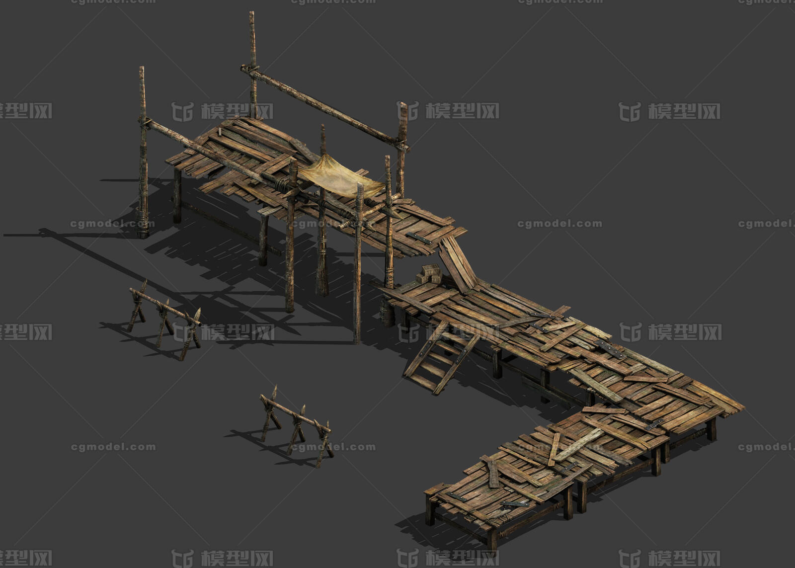 3转2写实场景模型 河边木桥模型-古代场景模型库-3ds Max(.max)模型下载-cg模型网