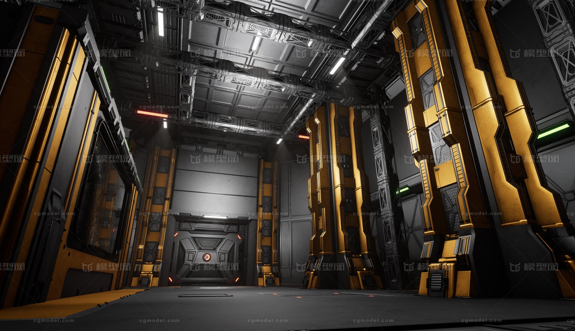 UE4次世代科幻太空星际酷炫机械走廊过道墙体地面机器仓库灯拼模型-科幻场景模型库-Unreal Engine模型下载-cg模型网