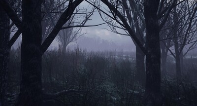 UE4 PBR次世代荒凉冬季公园树林小路寂静阴森恐怖杂草灌木