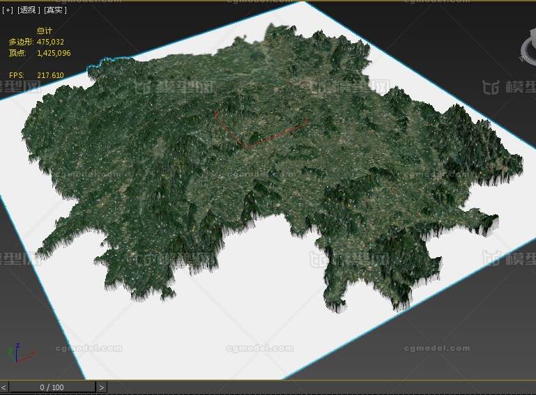湖南省地形模型卫星贴图3d打印高清效果图3dmax三维地形图模型-地形模型库-3ds Max(.max)模型下载-cg模型网