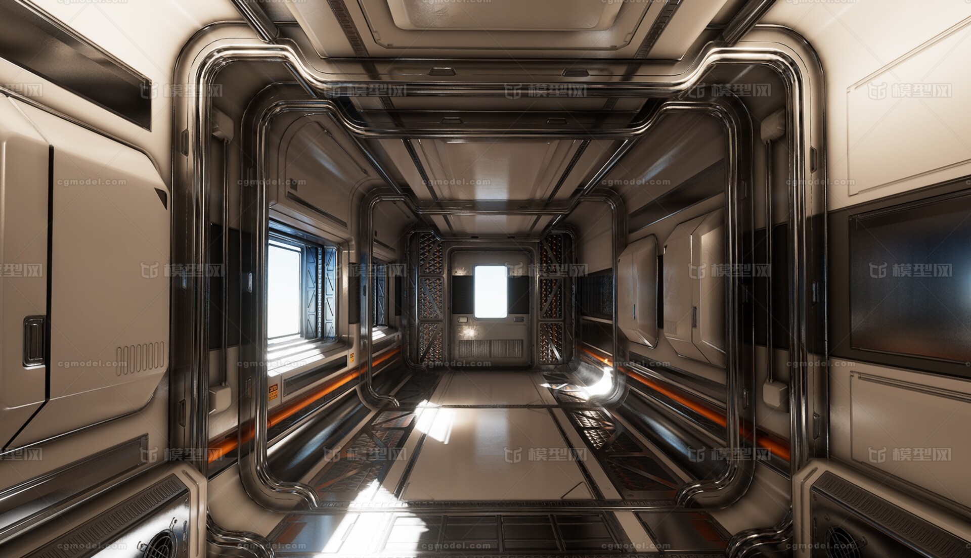 UE4 PBR次世代科幻太空星际酷炫机械走廊过道墙体地面台阶模型-科幻场景模型库-Unreal Engine模型下载-cg模型网