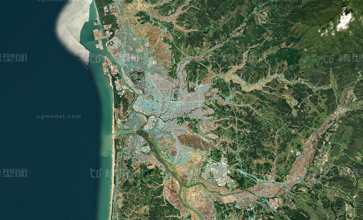 秋田城市3d模型,日本秋田市,秋田鸟瞰,秋田市数字城市,秋田地形