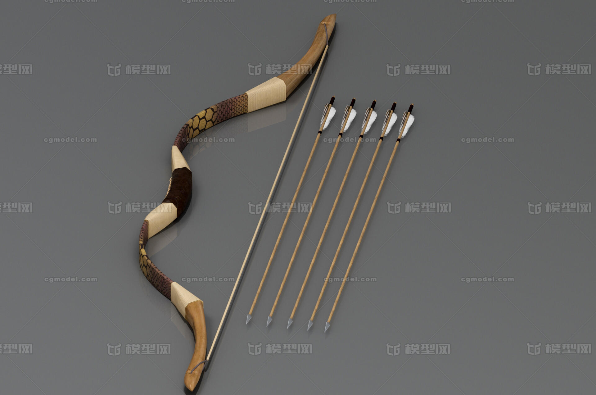弓箭 射箭 长弓 木弓 木箭 古代弓箭 木制弓 狩猎弓箭 模型-冷兵器模型库-3ds Max(.max)模型下载-cg模型网