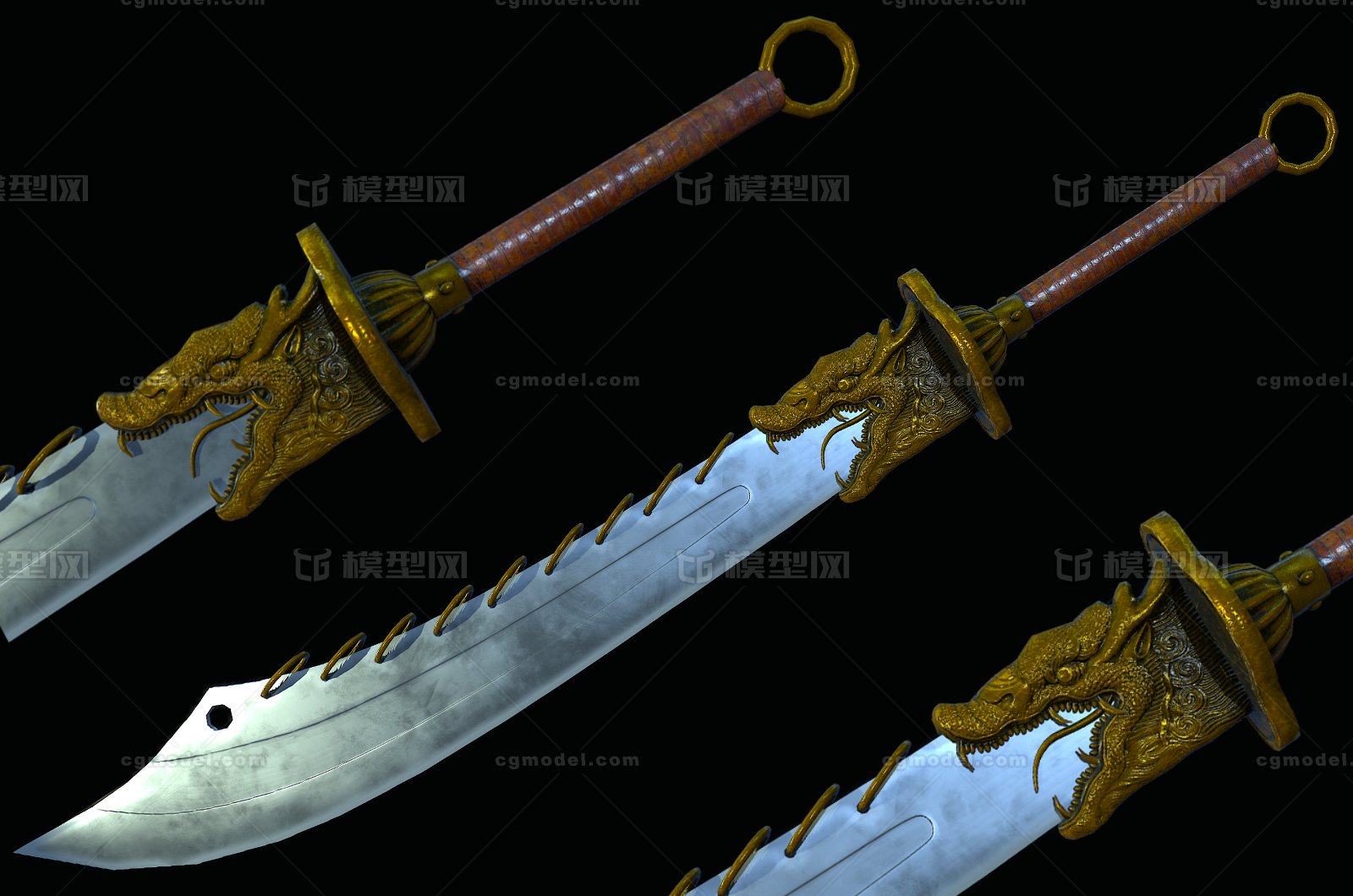 鬼头刀 大刀 金丝大环刀 _平价自营模型小店作品_武器冷兵器_cg模型网