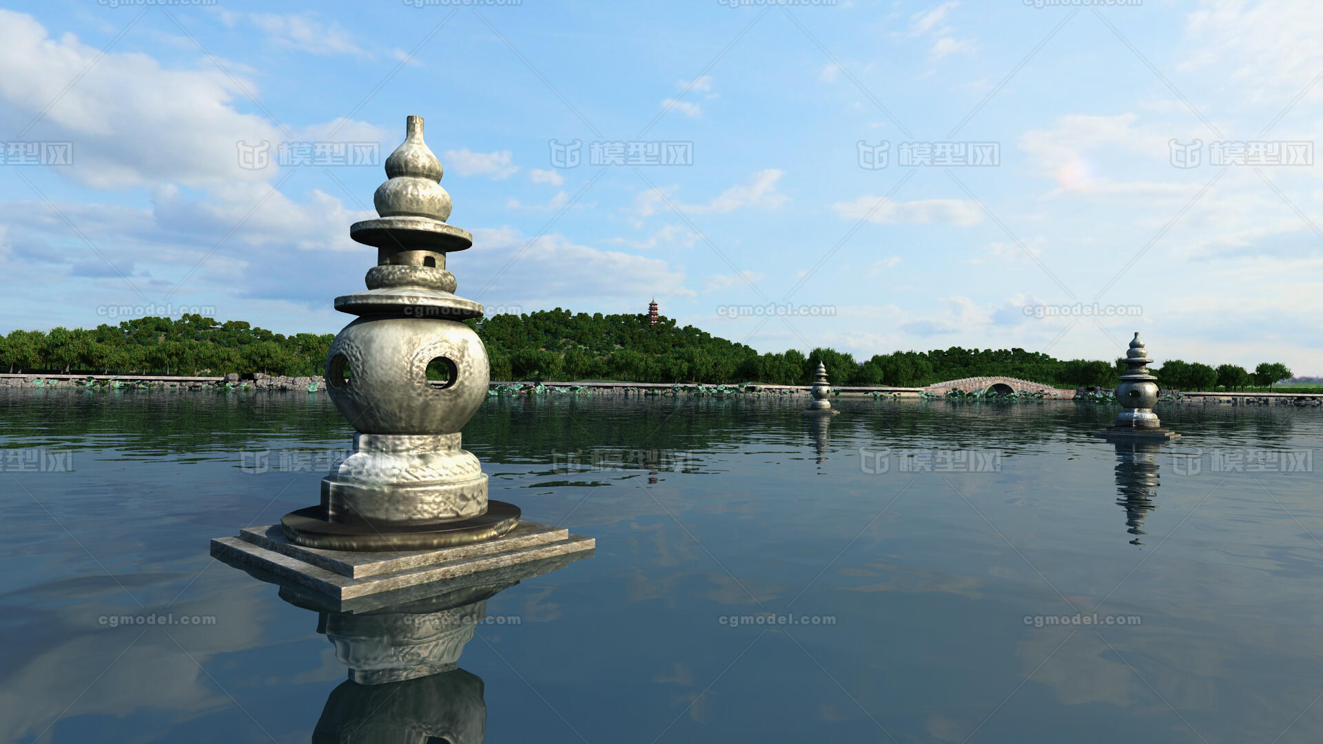 杭州三潭印月,三潭石塔,西湖十景,香爐,湖,自然景觀