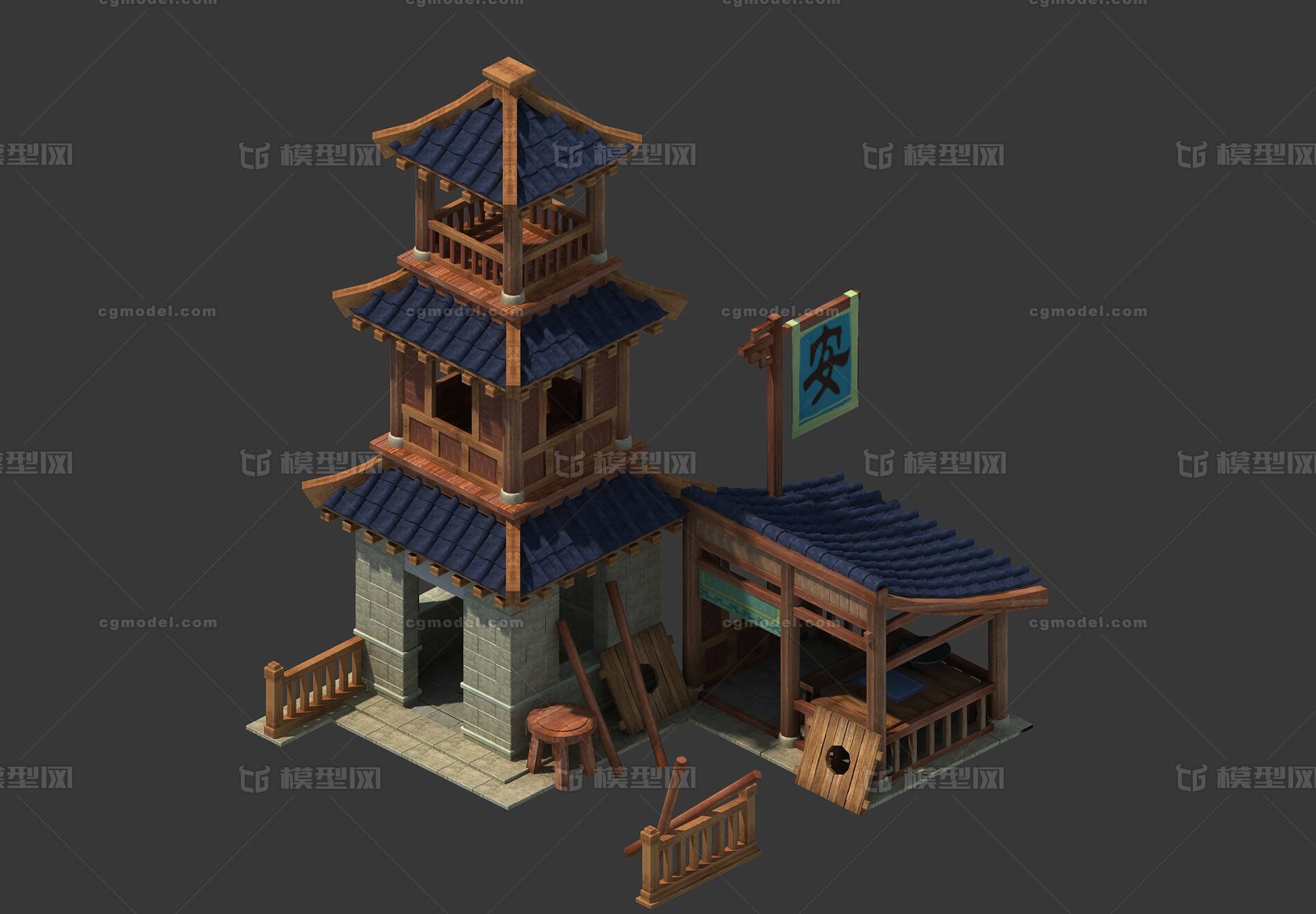 古代建筑 小塔模型-场景部件模型库-3ds Max(.max)模型下载-cg模型网