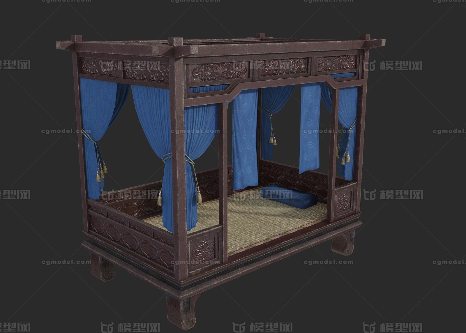 PBR 古典木床模型-床模型库-3ds Max(.max)模型下载-cg模型网