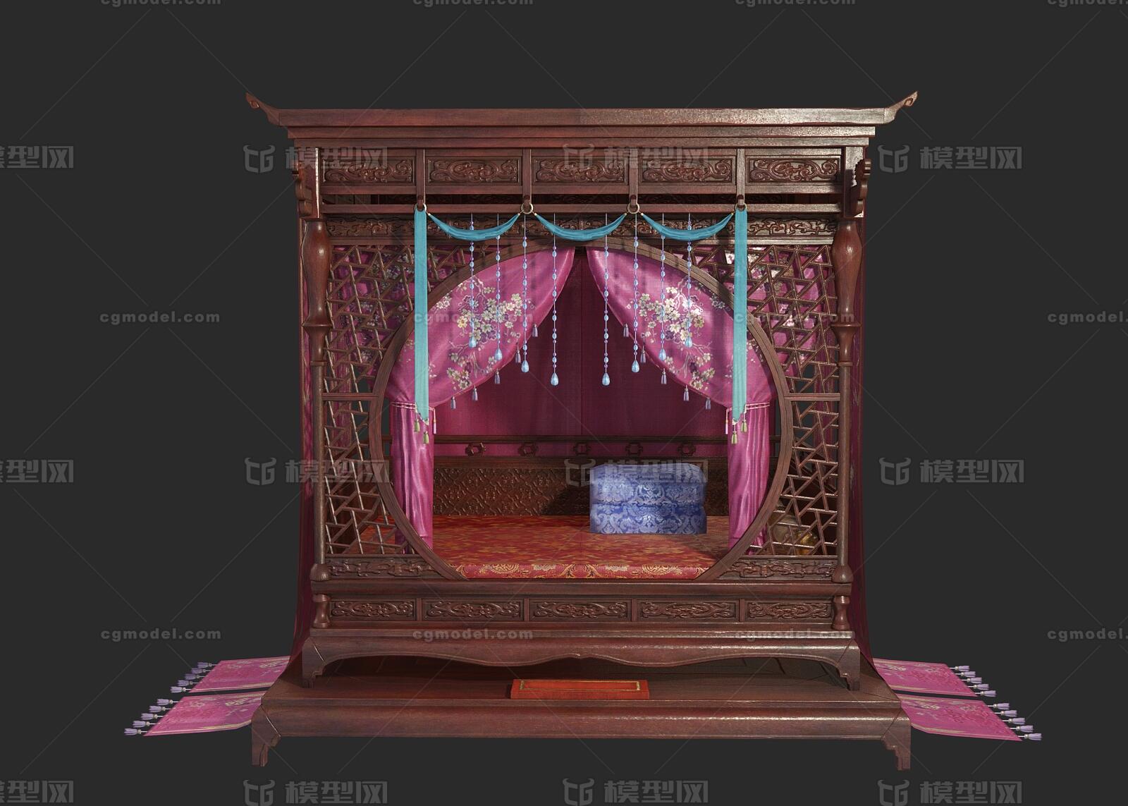 PBR 古代闺阁闺床模型-床模型库-3ds Max(.max)模型下载-cg模型网