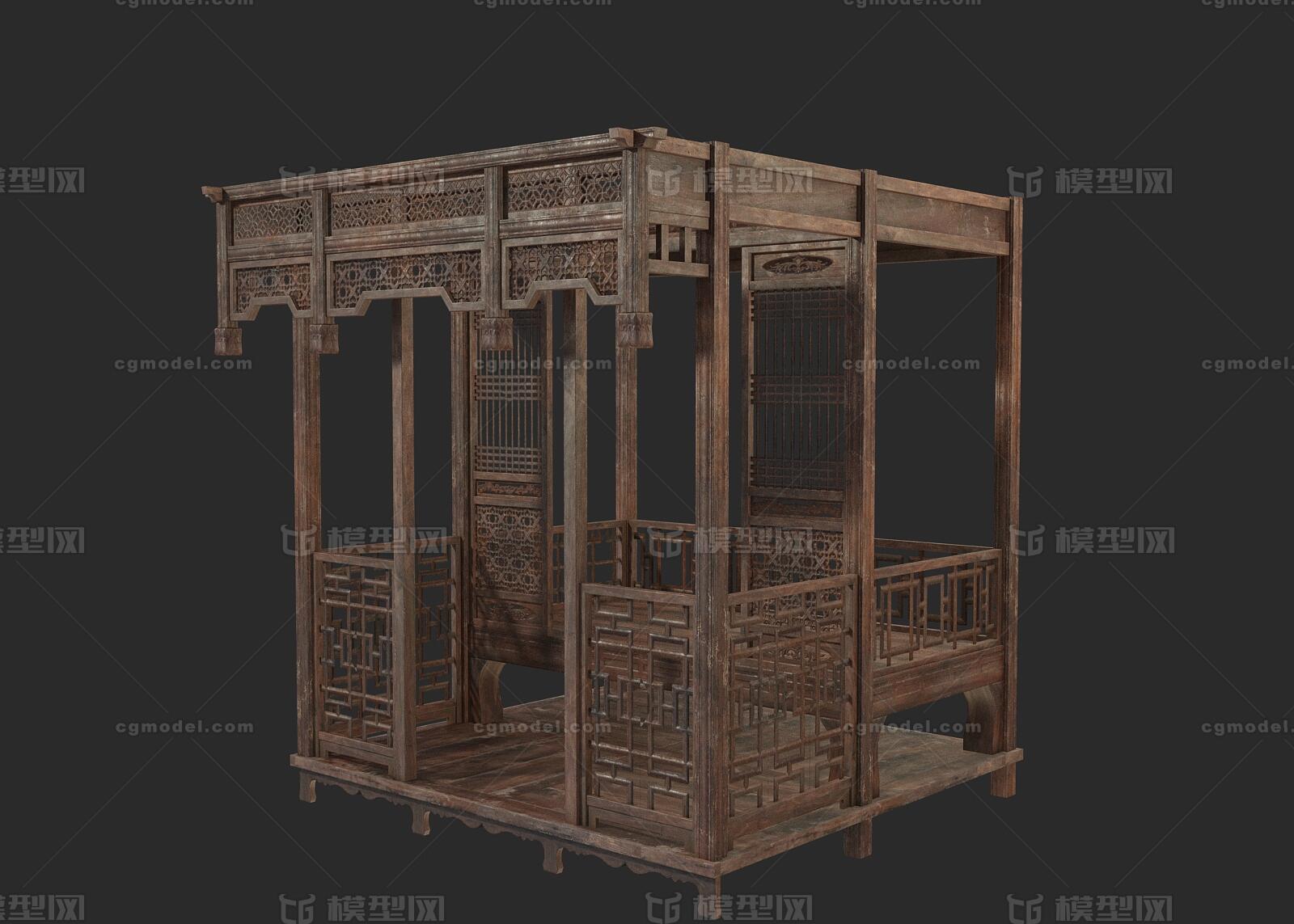 PBR 古典木床模型-床模型库-3ds Max(.max)模型下载-cg模型网