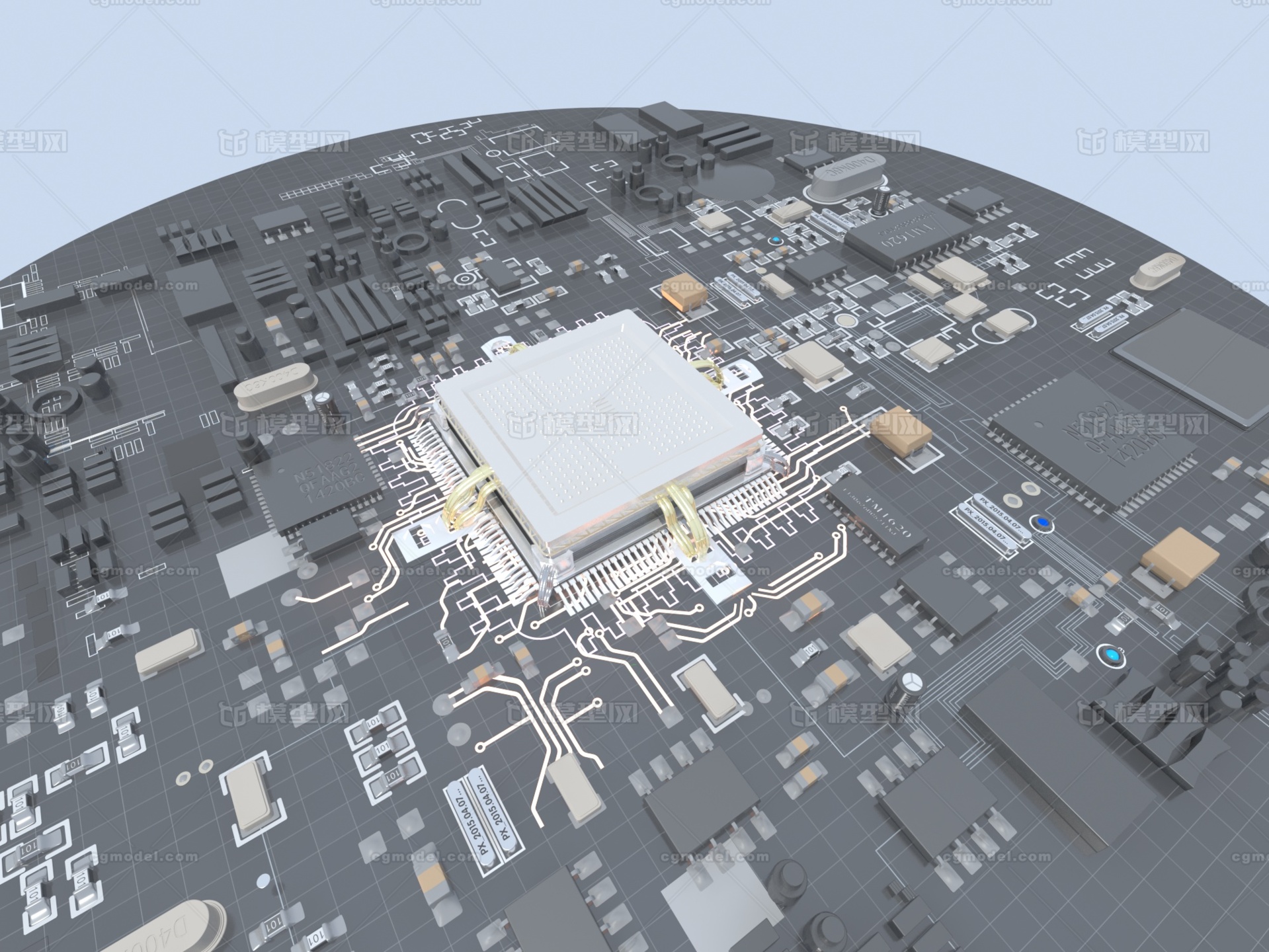科技芯片 芯片电路板模型-电路及电子元件模型库-3ds Max(.max)模型下载-cg模型网