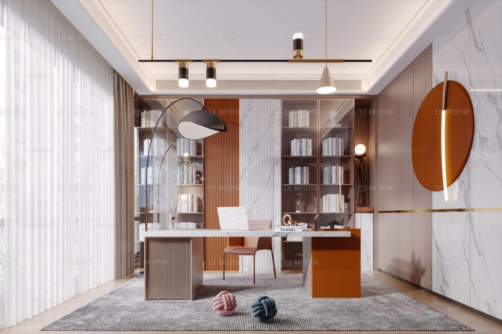 现代简约轻奢书房 北欧简约轻奢书房模型-书房模型库-3ds Max(.max)模型下载-cg模型网