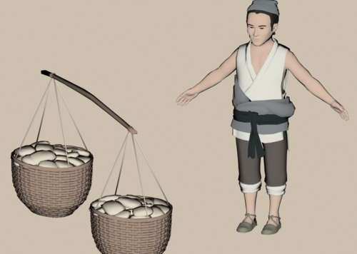 古代挑担 古代挑夫模型-男人模型库-3ds Max(.max)模型下载-cg模型网