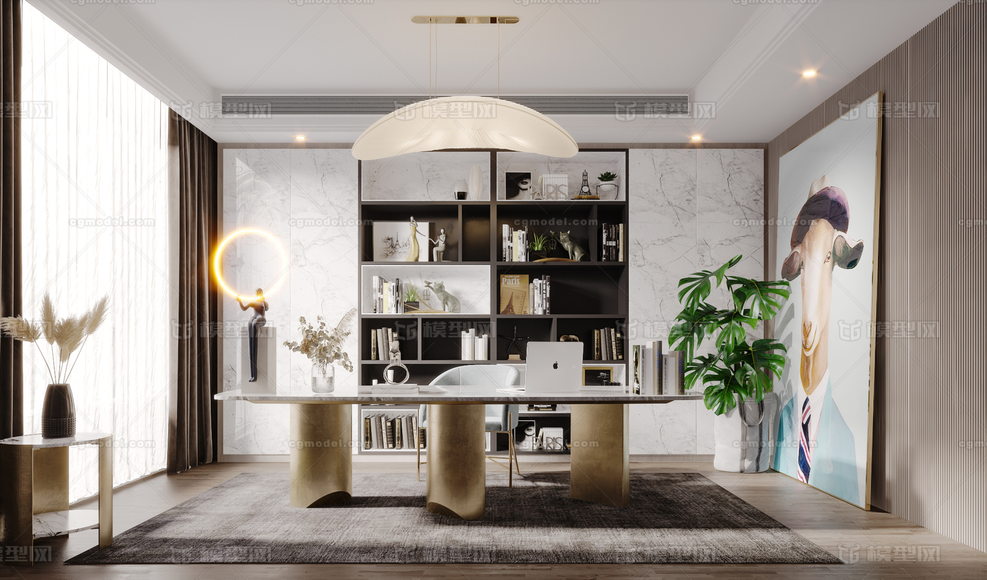 现代简约轻奢书房 北欧书房模型-书房模型库-3ds Max(.max)模型下载-cg模型网