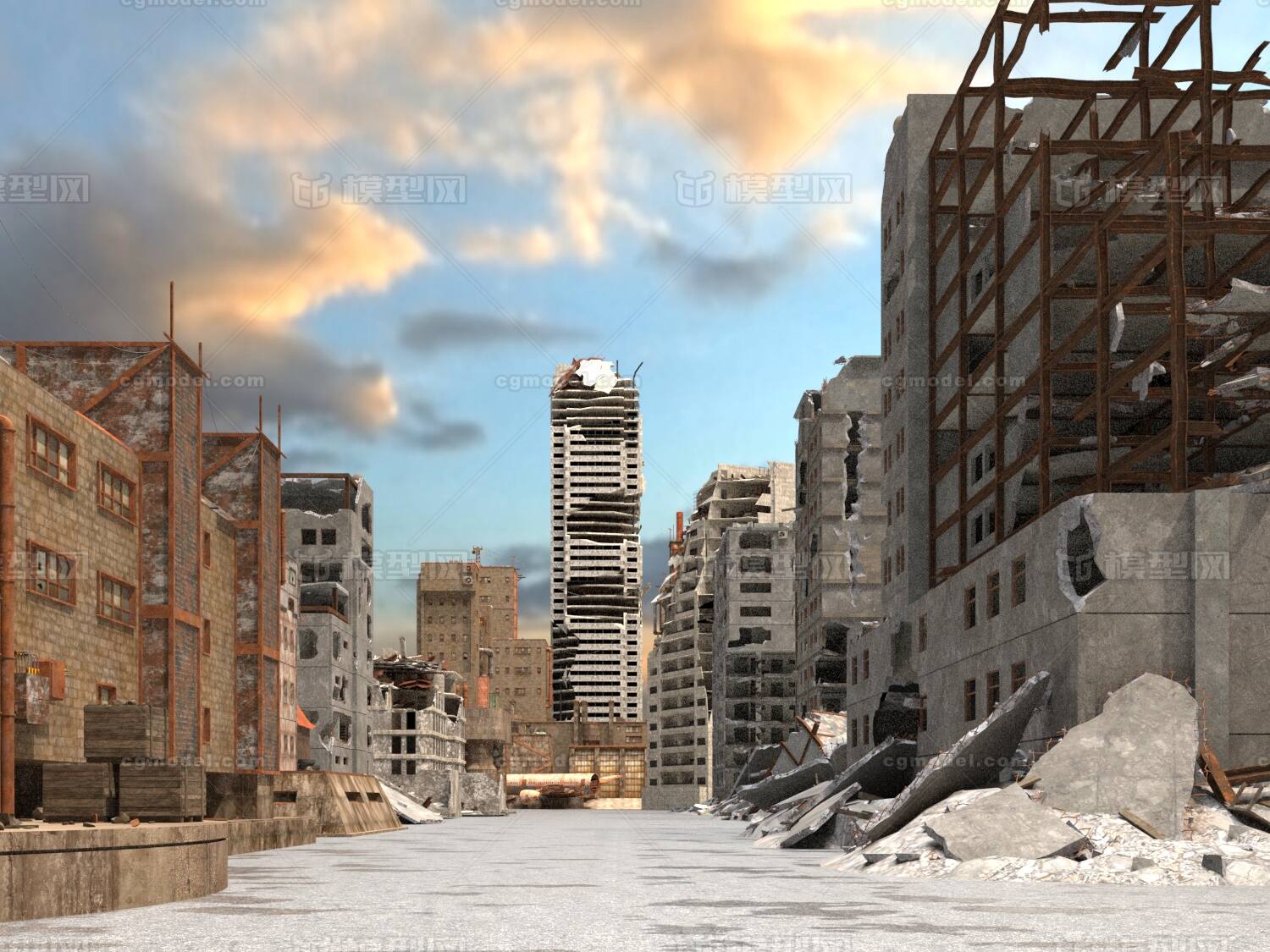 废墟 城市模型-现代场景模型库-3ds Max(.max)模型下载-cg模型网