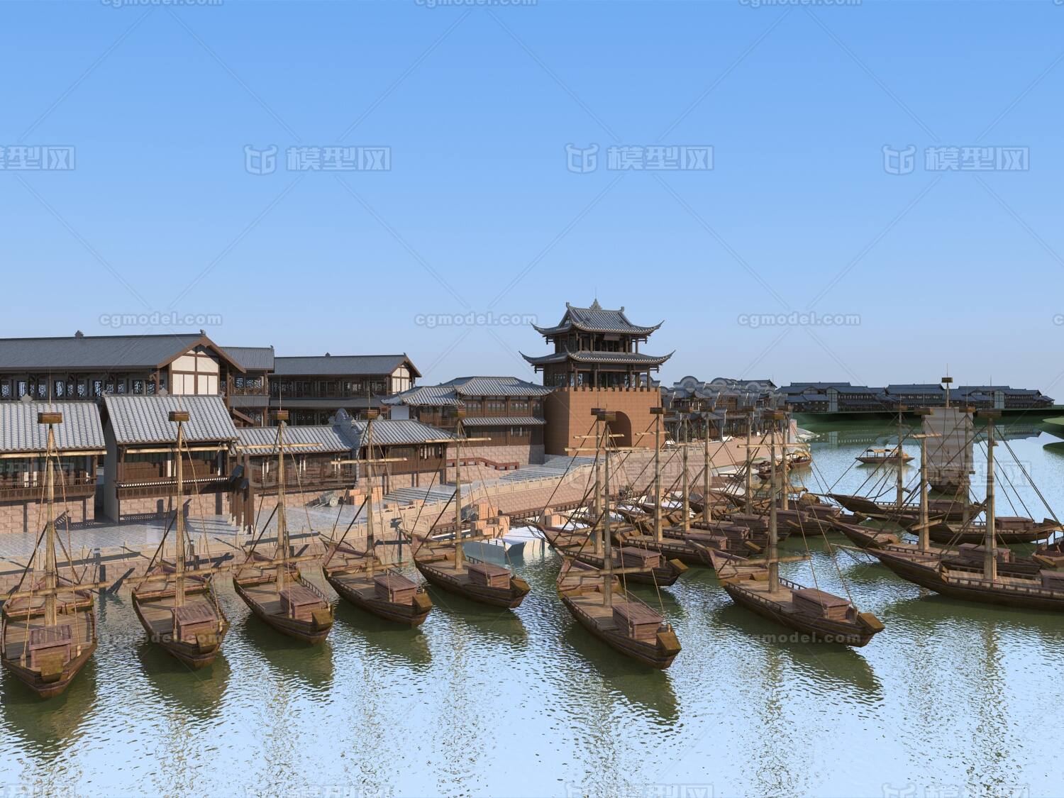 码头 古代码头模型-古代场景模型库-3ds Max(.max)模型下载-cg模型网