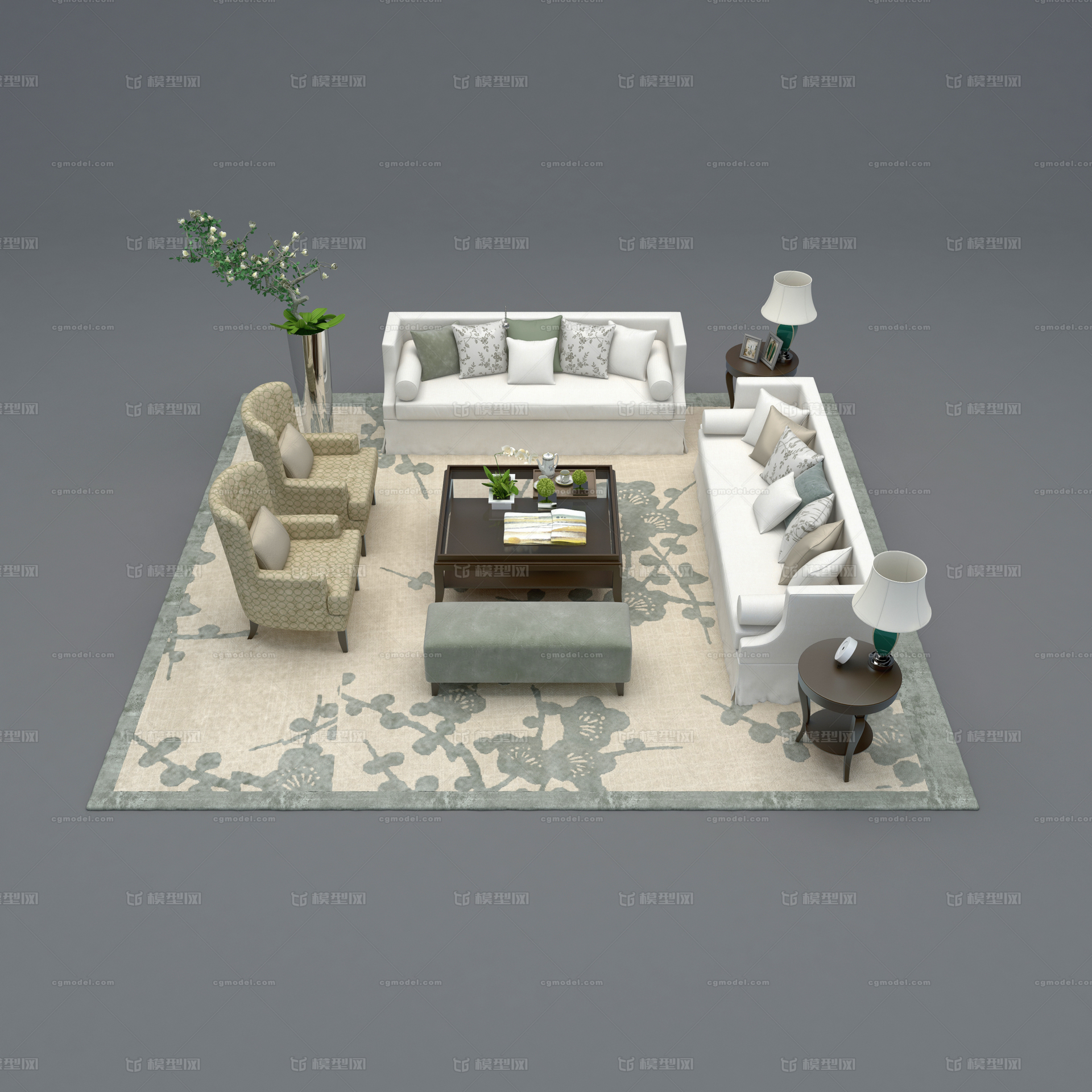 客厅 沙发 茶几 椅子 组合 室内 家具 配套模型-客厅模型库-3ds Max(.max)模型下载-cg模型网