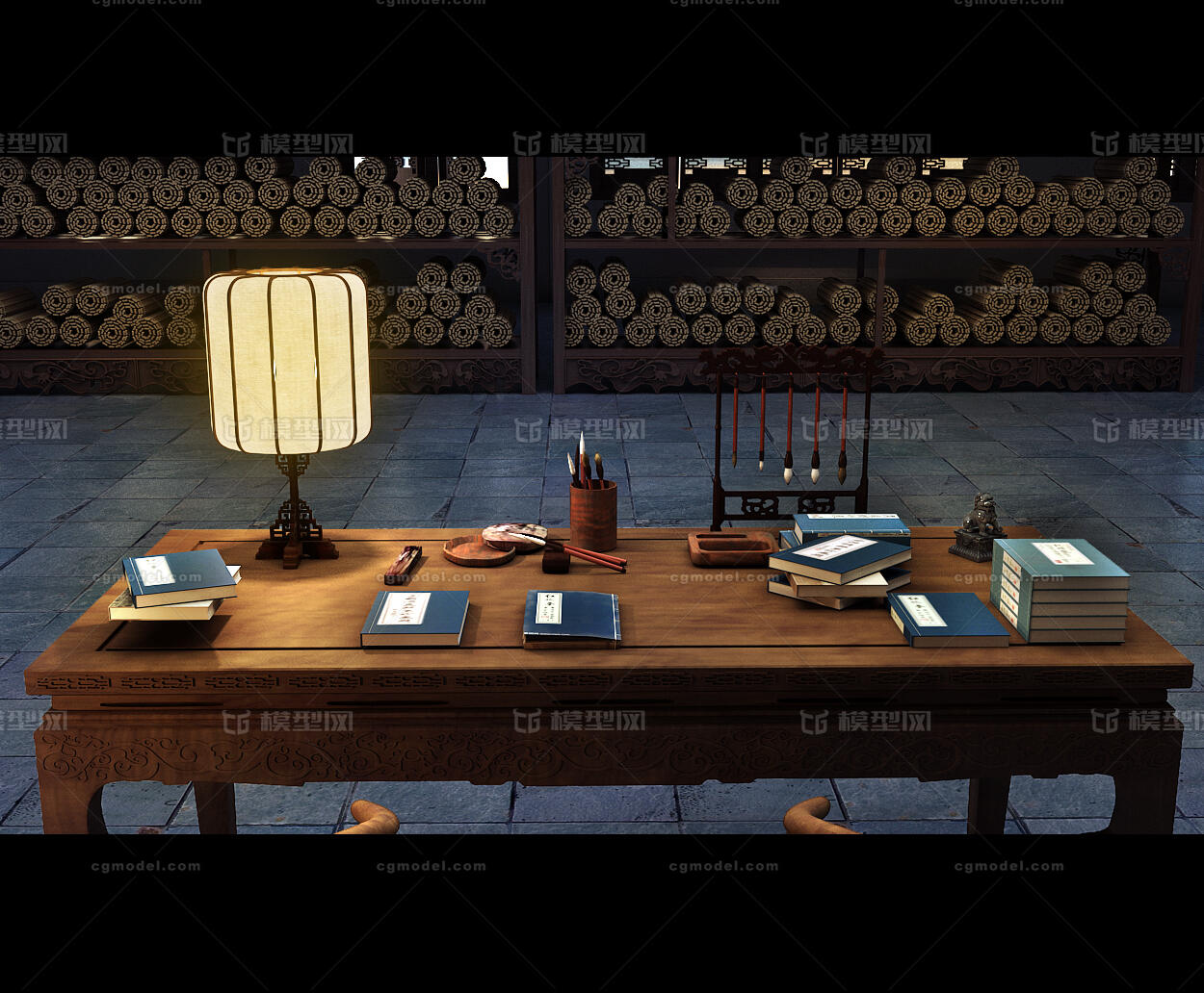 书桌翻书动画场景 古代书房模型-古代场景模型库-3ds Max(.max)模型下载-cg模型网