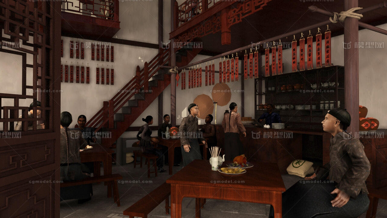 古代茶楼 酒楼模型-古代场景模型库-3ds Max(.max)模型下载-cg模型网