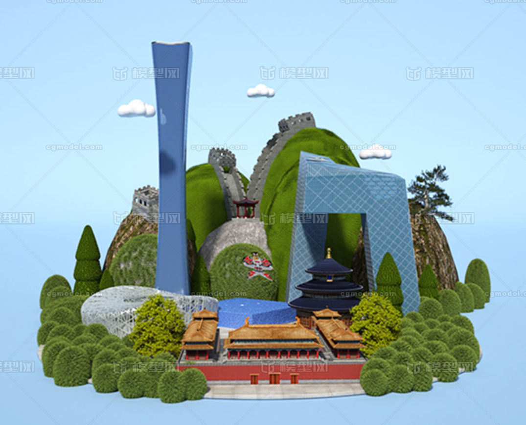 北京城市建筑 天坛 故宫 鸟巢 _小龙嘟嘟作品_场景现代场景_cg模型网