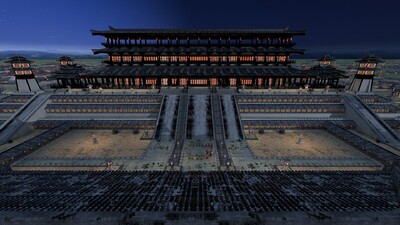 GDCJ-021汉朝夜景长安城宫殿未央宫宫女太监文武百官上朝模型-古代场景模型库-3ds Max(.max)模型下载-cg模型网