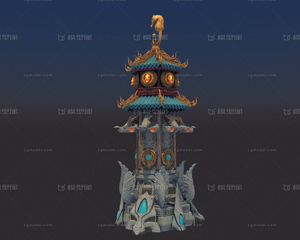 一个防御塔 华丽的箭塔模型-古代场景模型库-3ds Max(.max)模型下载-cg模型网