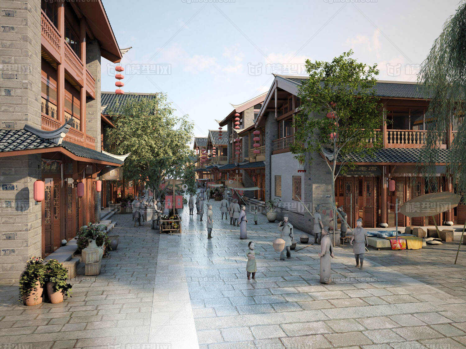 古商业街 古商业模型-古代场景模型库-3ds Max(.max)模型下载-cg模型网