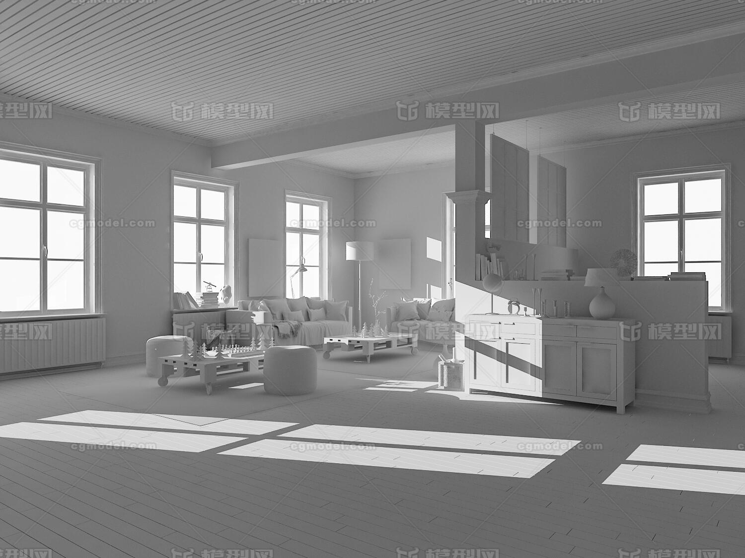 白模 客厅模型-客厅模型库-3ds Max(.max)模型下载-cg模型网