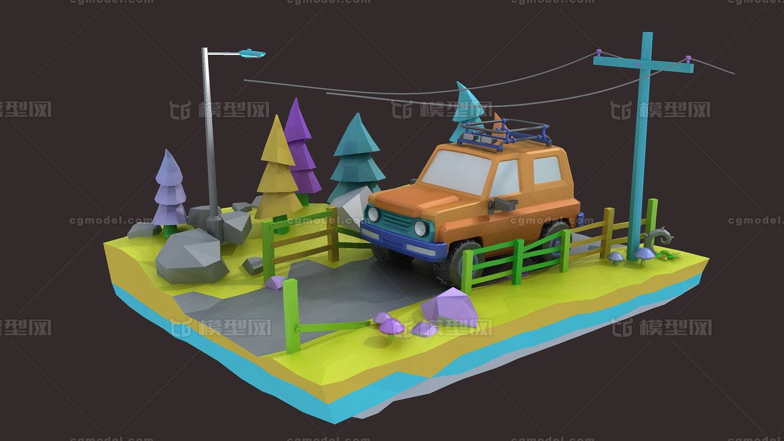 场景系列 卡通折纸越野车 suv 汽车_zhb88521zhb作品_车辆轿车_cg模型