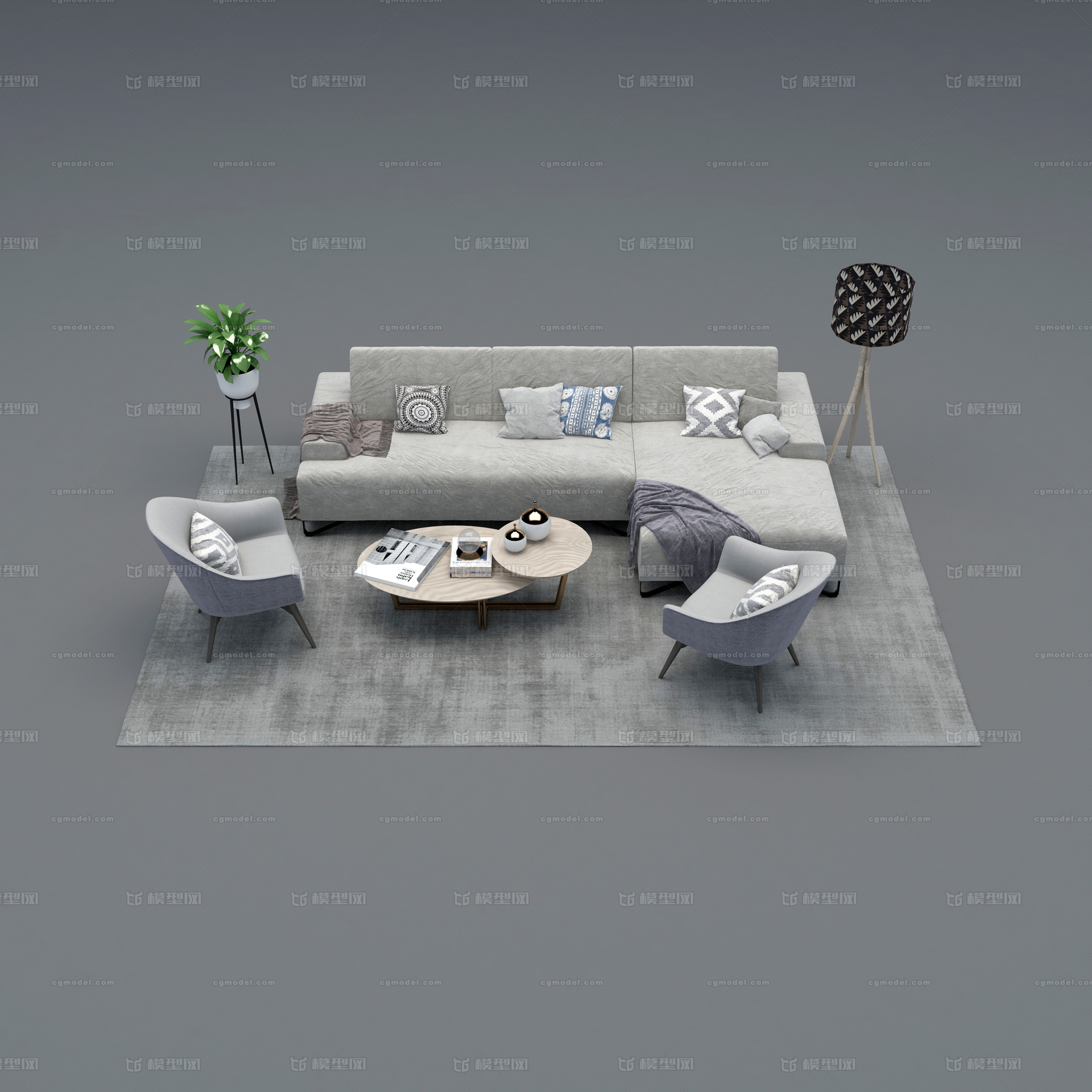 客厅 沙发 茶几 椅子 组合 室内 家具 配套 家装模型-客厅模型库-3ds Max(.max)模型下载-cg模型网
