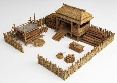 伐木场 小木屋模型-古代场景模型库-3ds Max(.max)模型下载-cg模型网