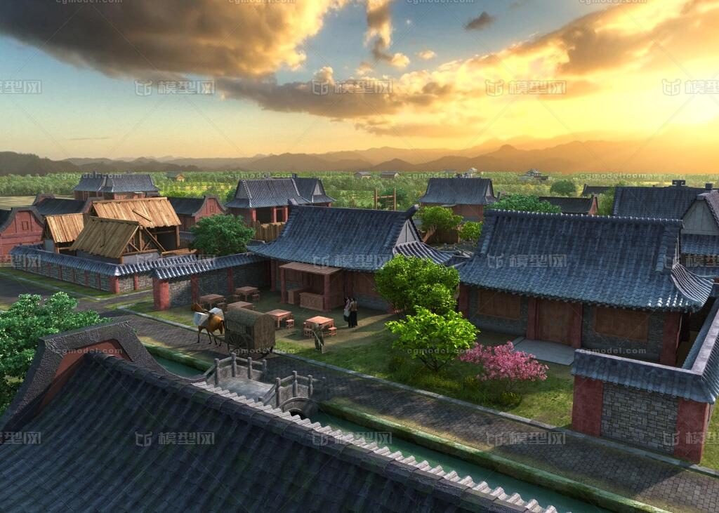 古代村庄农田场景 古代房屋模型-古代场景模型库-3ds Max(.max)模型下载-cg模型网