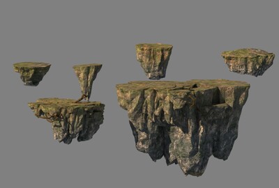 悬浮石头 悬浮山 悬浮岛 悬空岛 悬浮海_模型制造作品_场景自然场景