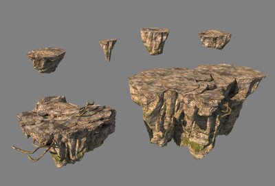 悬浮石头 悬浮山 悬浮岛 悬空岛 悬浮海_模型制造作品_场景自然场景